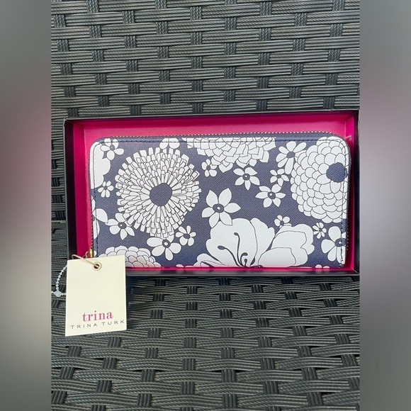 Floral Wallet,Trina Turk Blue and White Floral Wallet - Picture 9 of 10